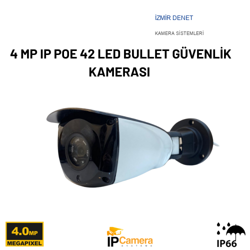 İzmir Denet 4 MP IP POE 42 LED BULLET GÜVENLİK KAMERASI BT-1437
