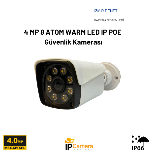 İzmir Denet 4 MP 8 ATOM WARM LED IP POE Güvenlik Kamerası BT-1408